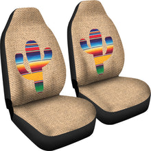 Load image into Gallery viewer, Faux Burlap Car Seat Covers Set With Colorful Serape Cactus Design