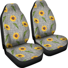 Load image into Gallery viewer, Gray Burlap Style Car Seat Covers With Sunflower Pattern