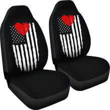 Load image into Gallery viewer, Black With Distressed American Flag and Red Heart Car Seat Covers Seat