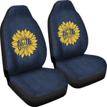 Load image into Gallery viewer, Faith Sunflower on Rustic Faux Dark Blue Denim Style Background Car Seat Covers