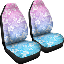 Load image into Gallery viewer, Blue, Purple and Pink Ombre With White Hibiscus Pattern Overlay Car Seat Covers Set of 2