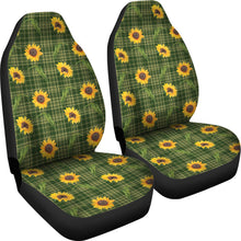 Load image into Gallery viewer, Green Plaid With Sunflowers Pattern Car Seat Covers Set