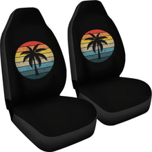 Load image into Gallery viewer, Black with Retro Sun and Palm Tree Car Seat Covers Set