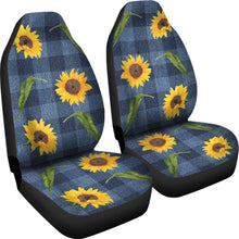 Load image into Gallery viewer, Blue Denim Buffalo Plaid With Rustic Sunflowers Car Seat Covers