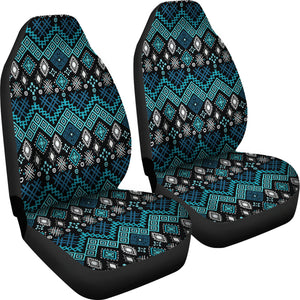 Blue Ethnic Pattern Car Seat Covers Front Set Of 2