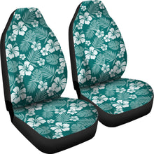 Load image into Gallery viewer, Dark Teal and White Hibiscus Flower Car Seat Covers Set of 2 Hawaiian Pattern