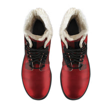 Load image into Gallery viewer, Red and Black Buffalo Plaid Color Block Fur Lined Vegan Leather Boots With Red Toe