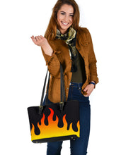 Load image into Gallery viewer, Flames on Black Vegan Leather Tote Bag