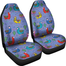 Load image into Gallery viewer, Periwinkle blue with llamas car seat covers