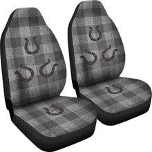 Load image into Gallery viewer, Gray Faux Denim Buffalo Plaid Car Seat Covers With Rustic Horseshoes Seat Protectors Western Cowboy