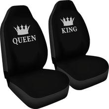Load image into Gallery viewer, King and Queen Car Seat Covers Black and Silver Set of 2
