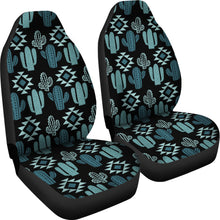 Load image into Gallery viewer, Teal Boho Cactus Pattern on Black Car Seat Covers Seat Protectors Set of 2
