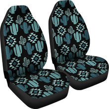 Load image into Gallery viewer, Teal Boho Cactus Pattern on Black Car Seat Covers Seat Protectors Set of 2