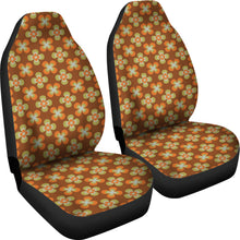 Load image into Gallery viewer, Brown With Retro Orange and Green Flower Pattern Car Seat Covers Set of 2 Universal Fit