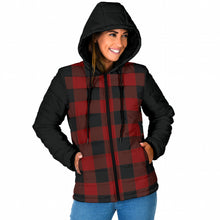 Load image into Gallery viewer, Dark Red and Black Buffalo Plaid Women's Puffer Jacket Quilted Hooded Coat