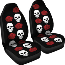 Load image into Gallery viewer, Black With Large Skulls and Roses Car Seat Covers