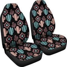 Load image into Gallery viewer, Pastel Turquoise and Rose Cactus Boho Pattern on Black Car Seat Covers Set of 2
