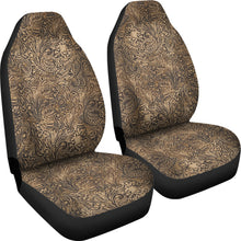 Load image into Gallery viewer, Brown Tooled Leather Style Printed Texture Design Car Seat Covers Seat
