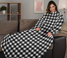 Load image into Gallery viewer, Black and White Buffalo Plaid Blanket With Sleeves
