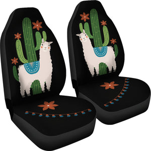 Alpaca Car Seat Covers Boho Hippie Design With Cactus and Flowers