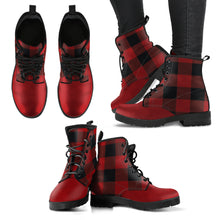 Load image into Gallery viewer, Red and Black Buffalo Plaid vegan Leather Boots