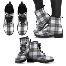 Load image into Gallery viewer, Gray and White Plaid Vegan Leather Boots