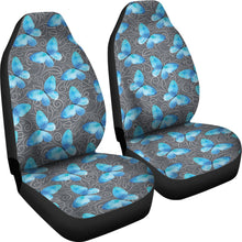 Load image into Gallery viewer, Dark Gray White Leaves Background With Blue Butterfly Car Seat Covers