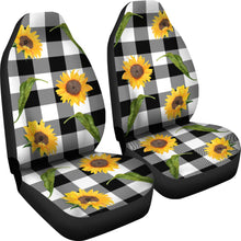 Load image into Gallery viewer, Black and White Buffalo Plaid With Rustic Sunflowers Car Seat Covers Seat Protectors Farmhouse