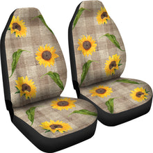 Load image into Gallery viewer, Light Burlap Style Buffalo Plaid Car Seat Covers With Rustic Sunflowers Seat Protectors Farmhouse
