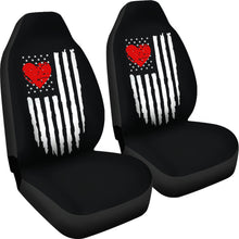 Load image into Gallery viewer, Black With Distressed American Flag and Heart Car Seat Covers Set