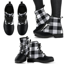 Load image into Gallery viewer, Black and White Buffalo Plaid Vegan Leather Boots