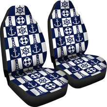 Load image into Gallery viewer, Navy Blue and White Nautical Patchwork Pattern Car Seat Covers