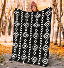 Load image into Gallery viewer, Black and White Ethnic Tribal Pattern Fleece Throw Blanket