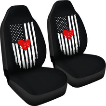 Load image into Gallery viewer, Distressed American Flag With Heart Car Seat Covers Set In Black