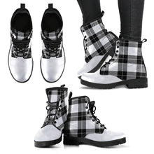 Load image into Gallery viewer, Black and White Tartan Plaid Boots Vegan Leather