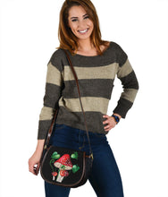 Load image into Gallery viewer, Black Saddle Bag With Mushroom and Fern Design