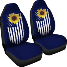 Load image into Gallery viewer, Navy Blue With Distressed Flag and Rustic Sunflower Car Seat Covers Set