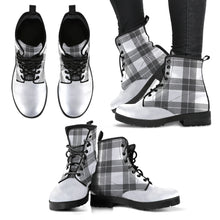 Load image into Gallery viewer, Gray and White Plaid Vegan Leather Boots