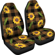 Load image into Gallery viewer, Brown Buffalo Plaid Car Seat Covers With Rustic Sunflowers Farmhouse