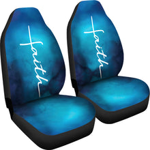 Load image into Gallery viewer, White Faith Word Cross On Blue Ombre Car Seat Covers Religious Christian Themed