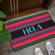 Load image into Gallery viewer, Hola Door Mat Black With Colorful Serape Pattern