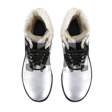 Load image into Gallery viewer, Black White Buffalo Plaid Color Block Vegan Leather Faux Fur Lined Winter Boots With White Toe