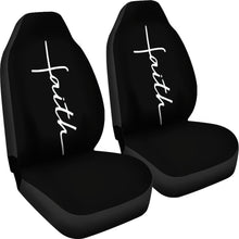 Load image into Gallery viewer, Faith Word Cross In White on Black Car Seat Covers Religious Christian Themed