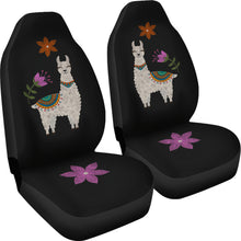Load image into Gallery viewer, Llama Seat Covers Chalky Style Black Flowers Car Seat Covers