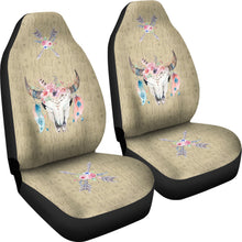 Load image into Gallery viewer, Wild and Free Dark Tan Boho Cow Skull Car Seat Covers
