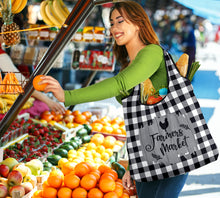 Load image into Gallery viewer, Black and White Buffalo Plaid Farmers Market Grocery Bags 3 Pack