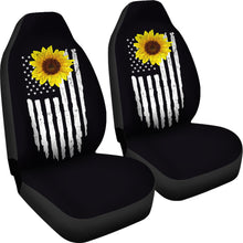 Load image into Gallery viewer, Distressed American Flag With Rustic Sunflower on Black Car Seat Covers