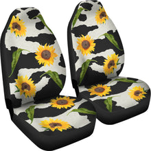 Load image into Gallery viewer, Black and White Cow Print With Rustic Sunflowers Car Seat Covers Seat Protectors