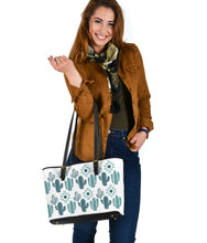 Load image into Gallery viewer, Teal Boho Cactus Pattern Faux Leather Tote Bag