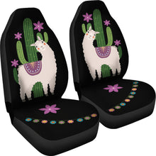 Load image into Gallery viewer, Alpaca Car Seat Covers Boho Hippie Style Cactus and Flowers Desert Motif Purple and Black